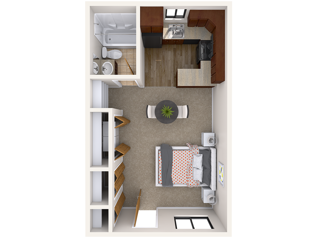 Studio Floor Plan 129 Burcham Apartments Studio Floor Plan 129 Burcham Apartments